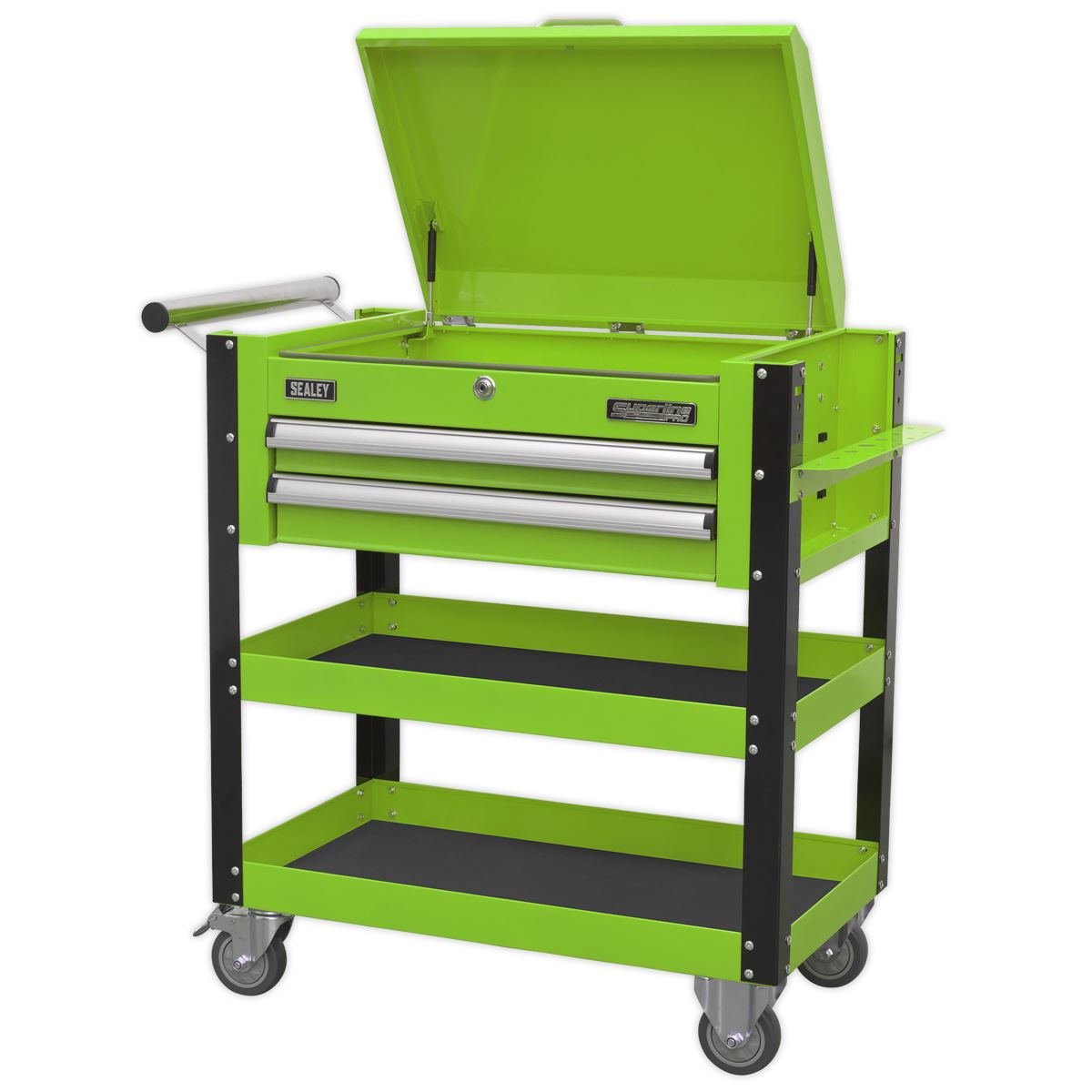 Sealey AP760MHV Heavy-Duty Mobile Tool & Parts Trolley 2 Drawers & Lockable Top - Green