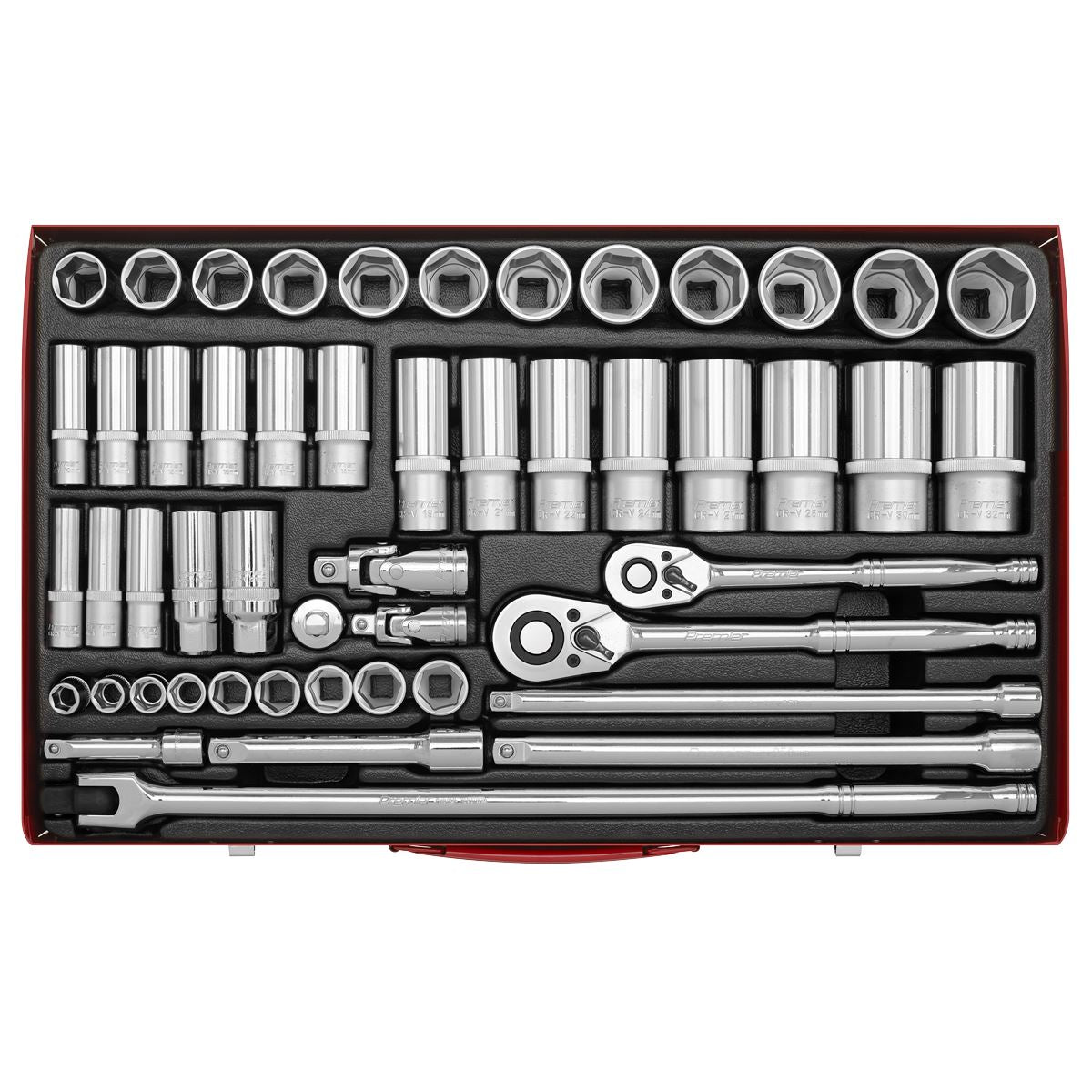 Sealey AK6942 Socket Set 50pc 3/8" & 1/2"Sq Drive 6pt WallDrive® - Metric