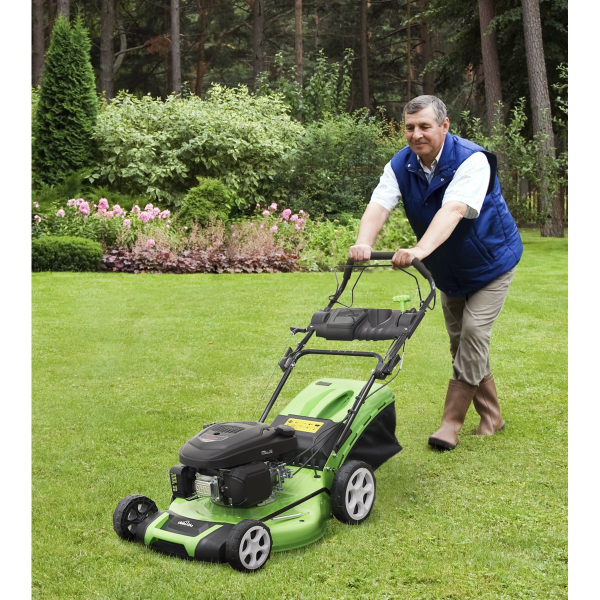 Dellonda DG102 Self - Propelled Petrol Lawnmower Grass Cutter with Height Adjustment & Grass Bag 171cc 20"/51cm 4 - Stroke Engine