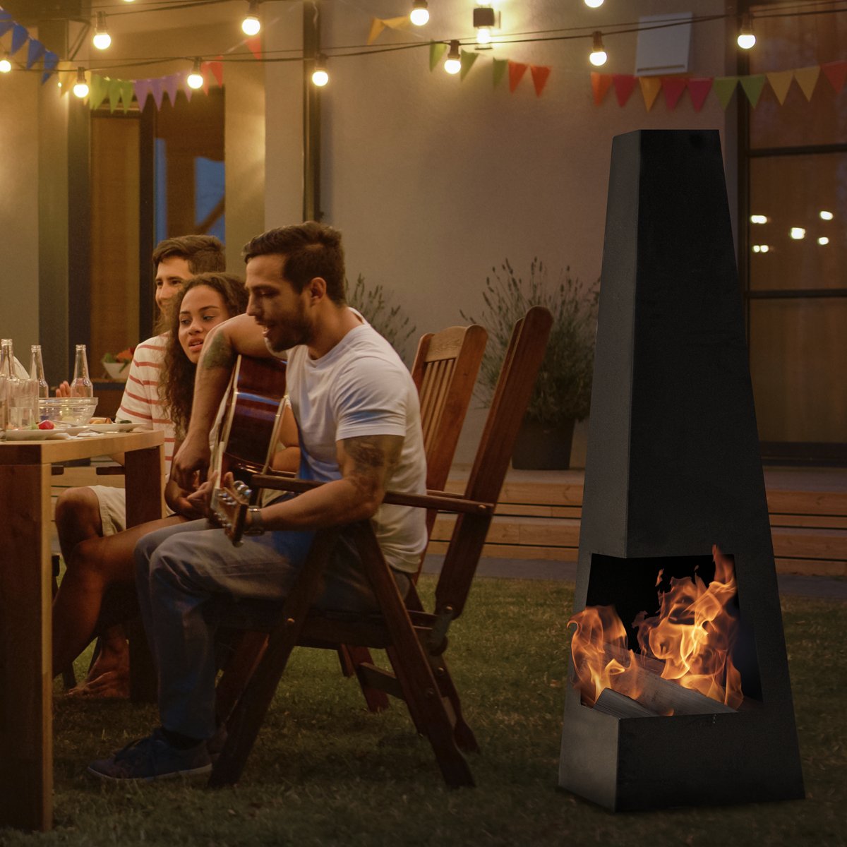 Dellonda DG105 Chiminea Wood Burner Heater for Outdoors W45cm x H150cm - Black Steel - McCormickTools