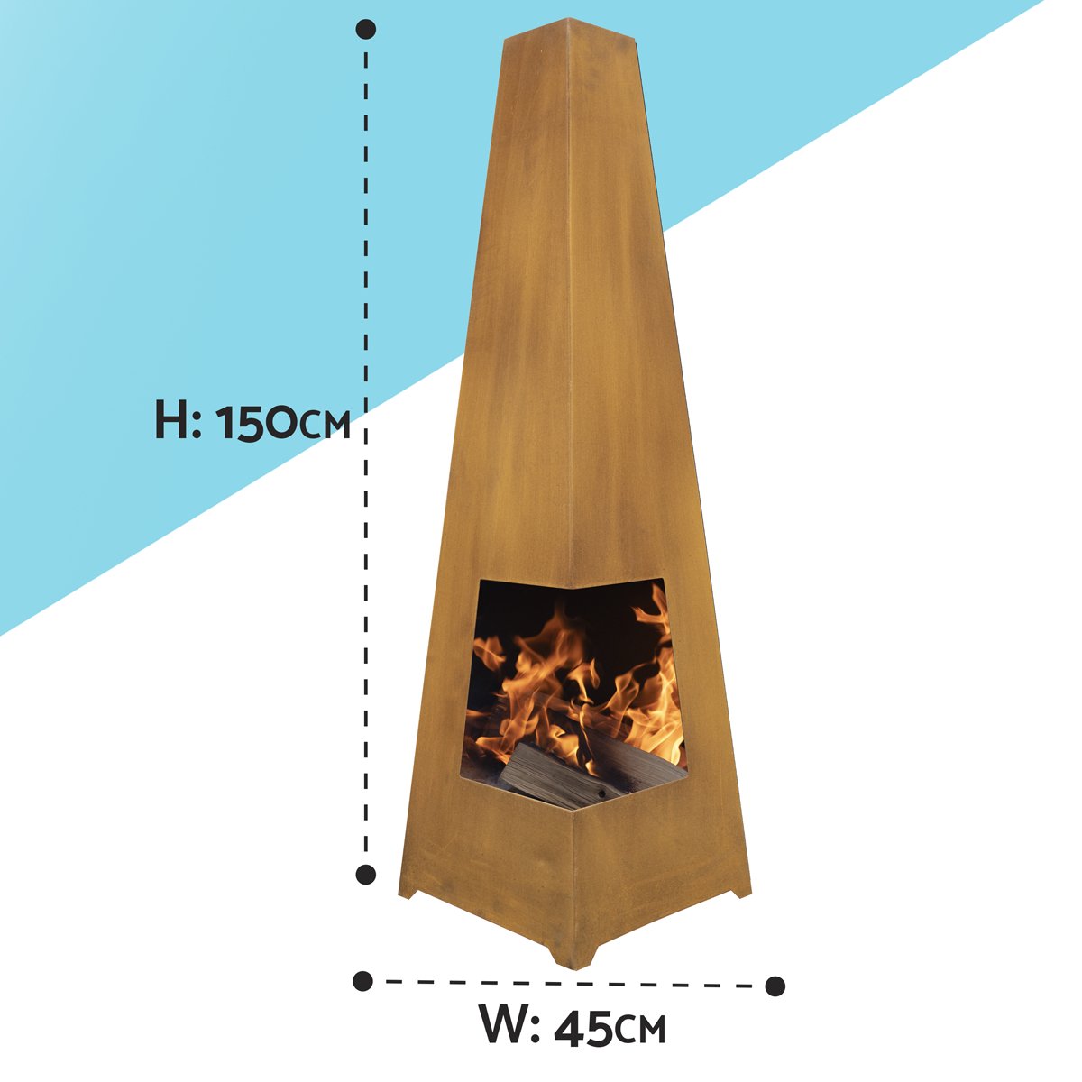 Dellonda DG106 Chiminea Wood Burner Heater for Outdoors W45cm x H150cm Corten Steel