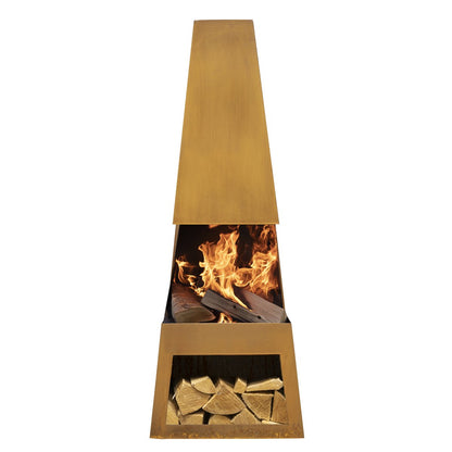 Dellonda DG108 Outdoor Chiminea Fireplace Heater Firewood Storage - Corten Steel