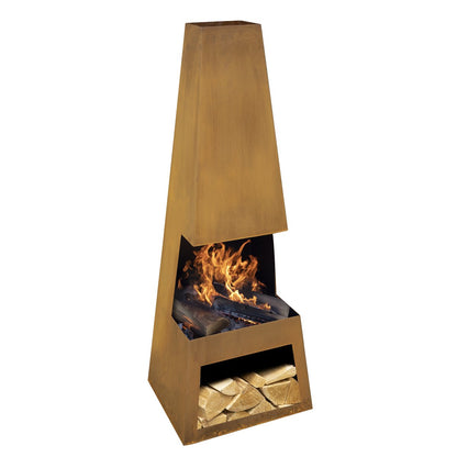 Dellonda DG108 Outdoor Chiminea Fireplace Heater Firewood Storage - Corten Steel