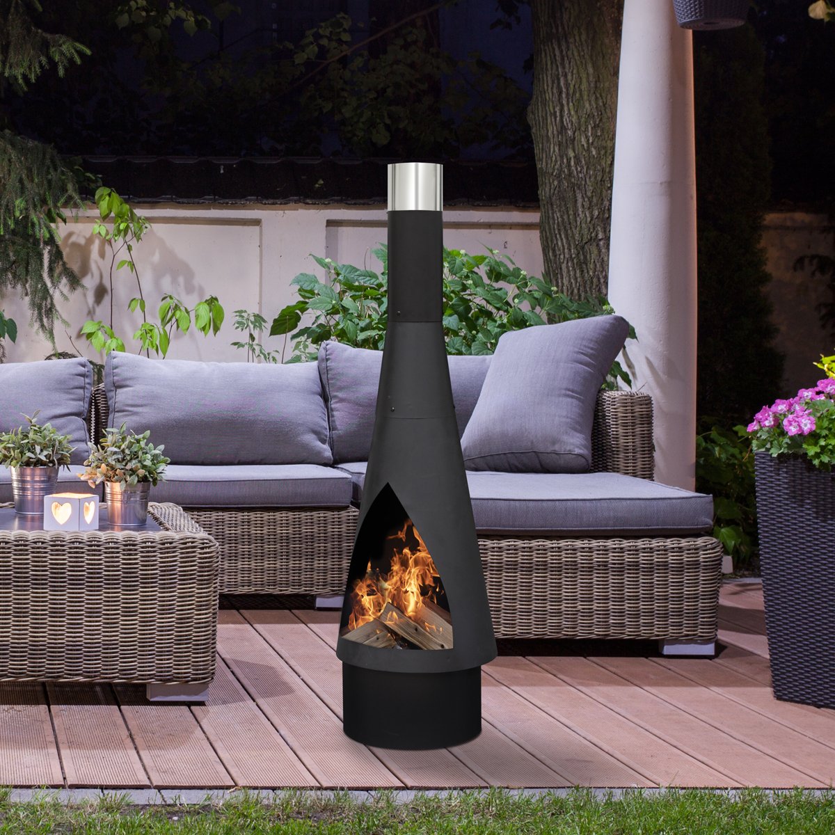 Dellonda DG109 Outdoor Chiminea Fireplace Fire Pit Heater Durable Black Steel - McCormickTools