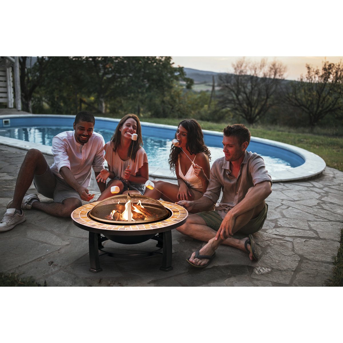 Dellonda DG111 30" Deluxe Traditional Style Fire Pit/Fireplace/Outdoor Heater - Slate - McCormickTools