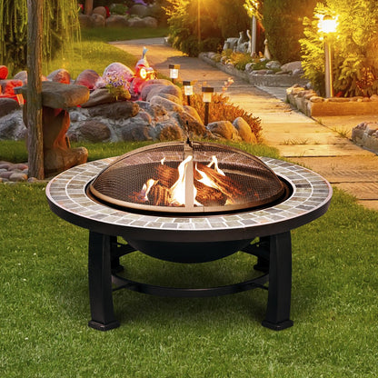 Dellonda DG111 30" Deluxe Traditional Style Fire Pit/Fireplace/Outdoor Heater - Slate - McCormickTools