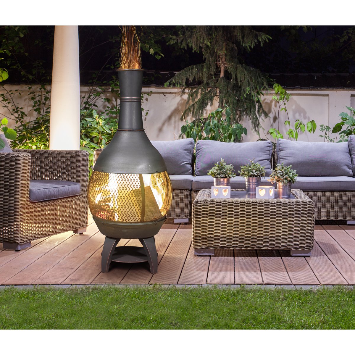 Dellonda DG112 Deluxe 360° Chiminea/Fire Pit/Outdoor Heater - Antique Bronze Finish