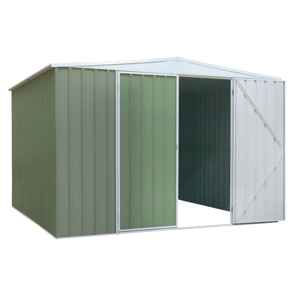 Dellonda DG116 Galvanised Steel Metal Garden/Outdoor/Storage Shed 10FT x 10FT Apex Style Roof - Green - McCormickTools