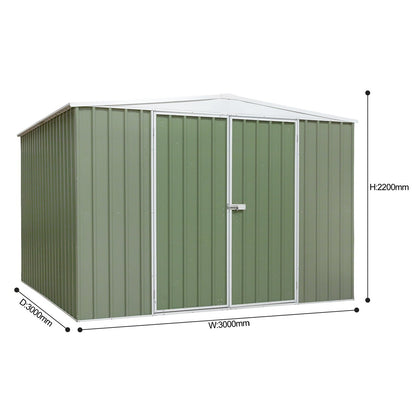 Dellonda DG116 Galvanised Steel Metal Garden/Outdoor/Storage Shed 10FT x 10FT Apex Style Roof - Green - McCormickTools