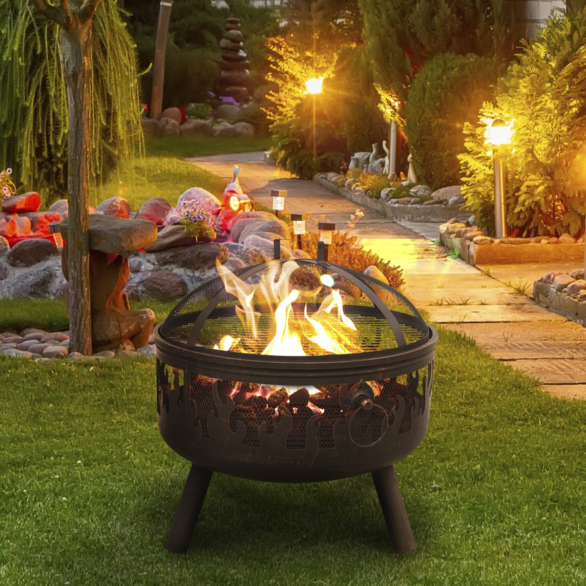 Dellonda DG117 Deluxe Firepit Fireplace Outdoor Patio Heater Cooking Grill & Poker - McCormickTools