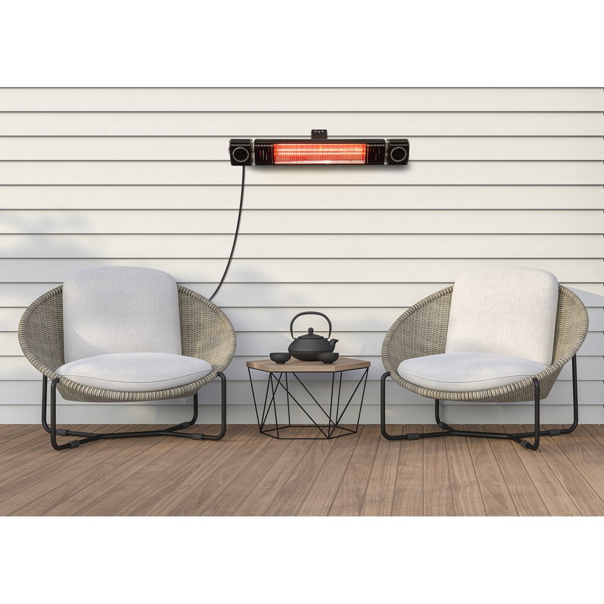 Dellonda DG125 Infrared Outdoor 2000W Patio Heater with Speakers for Music Black - McCormickTools