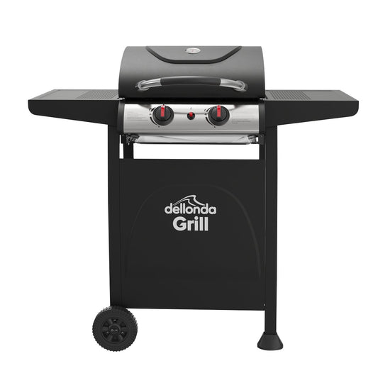 Dellonda DG13 2 Burner Gas BBQ Grill with Ignition & Thermometer - Black/Stainless Steel