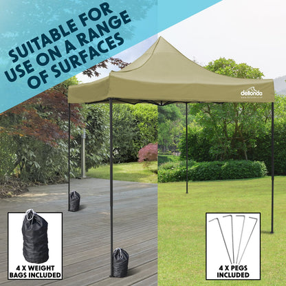 Dellonda DG130 Premium 3 x 3m Pop - Up Gazebo PVC Coated Water Resistant Fabric Beige - McCormickTools