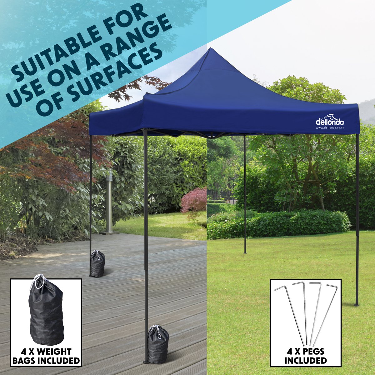 Dellonda DG131 Premium 3 x 3m Pop - Up Gazebo PVC Coated Water Resistant Fabric Blue - McCormickTools