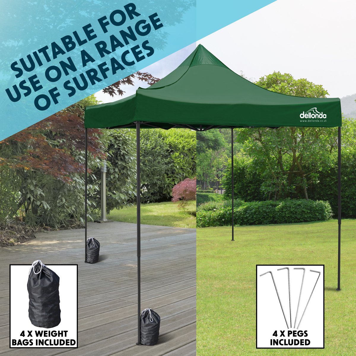 Dellonda DG132 Premium 3 x 3m Pop - Up Gazebo PVC Coated Water Resistant Fabric Dark Green