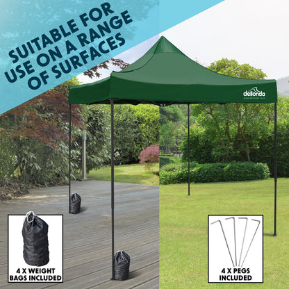 Dellonda DG132 Premium 3 x 3m Pop - Up Gazebo PVC Coated Water Resistant Fabric Dark Green