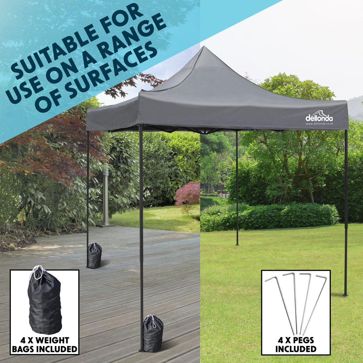 Dellonda DG133 Premium 3 x 3m Pop - Up Gazebo PVC Coated Water Resistant Fabric Grey - McCormickTools