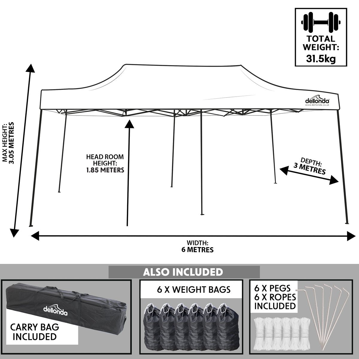 Dellonda DG138 Premium 3x6m Pop - Up Gazebo Heavy Duty PVC Coated Water Resistant Fabric Beige - McCormickTools