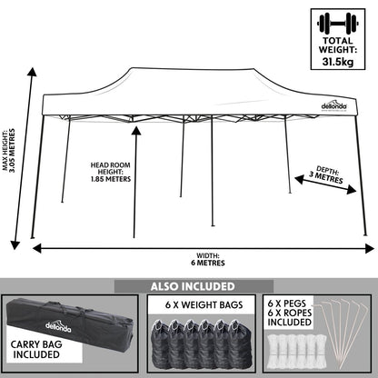 Dellonda DG138 Premium 3x6m Pop - Up Gazebo Heavy Duty PVC Coated Water Resistant Fabric Beige - McCormickTools