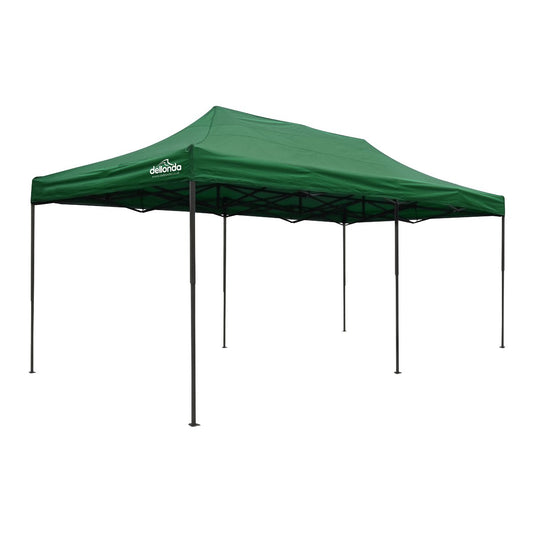 Dellonda DG140 Premium 3x6m Pop - Up Gazebo Heavy Duty PVC Coated Water Resistant Fabric Dark Green - McCormickTools