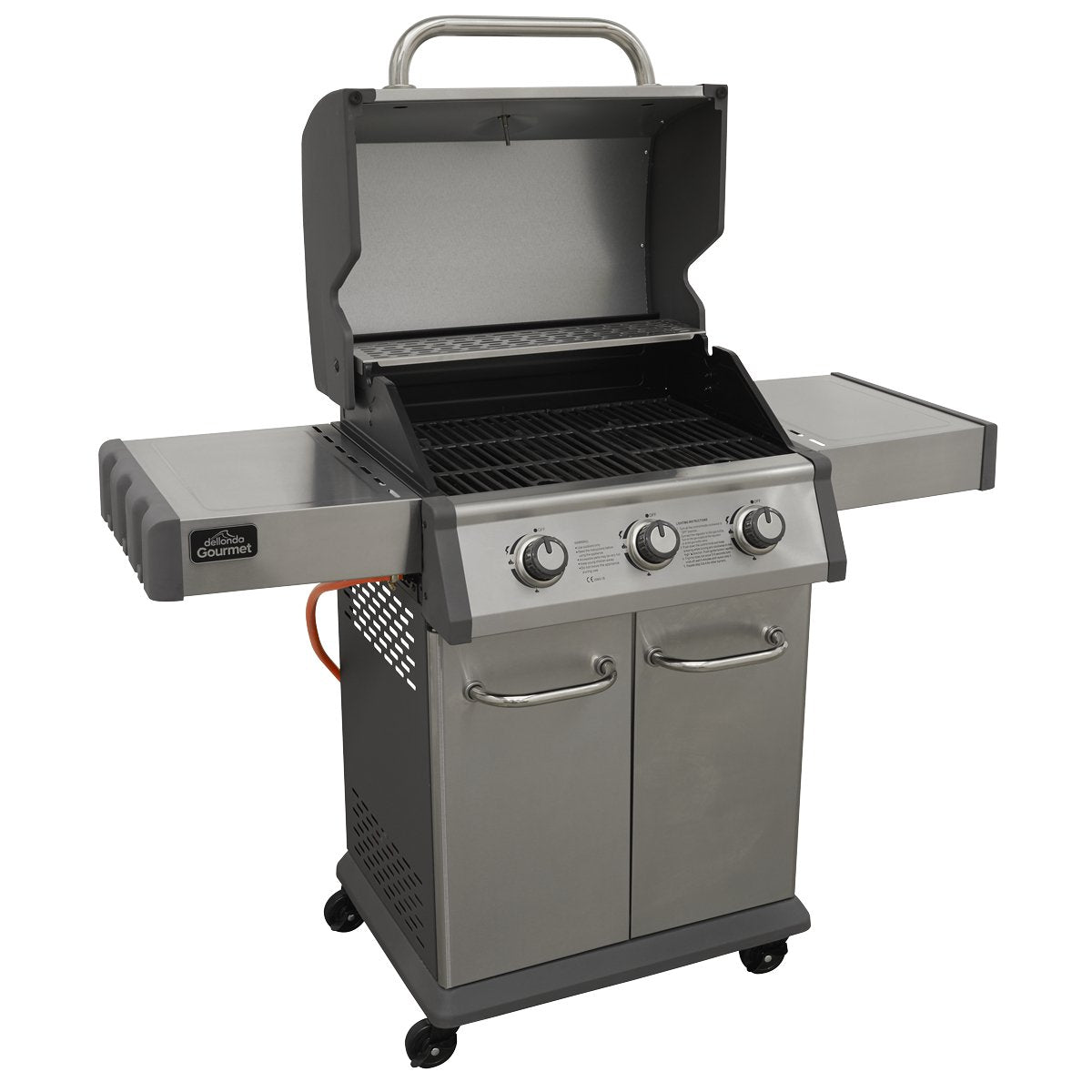 Dellonda DG16 3 Burner Deluxe Gas BBQ Grill with Piezo Ignition & Wheels - Stainless Steel