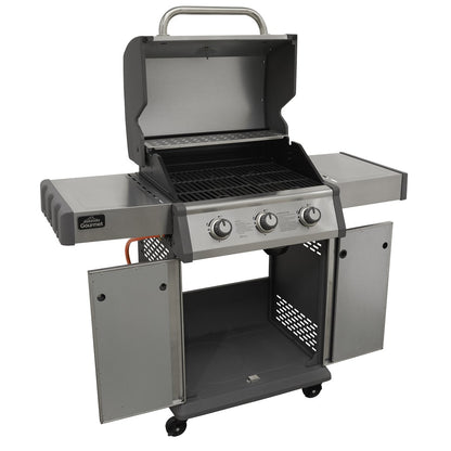 Dellonda DG16 3 Burner Deluxe Gas BBQ Grill with Piezo Ignition & Wheels - Stainless Steel