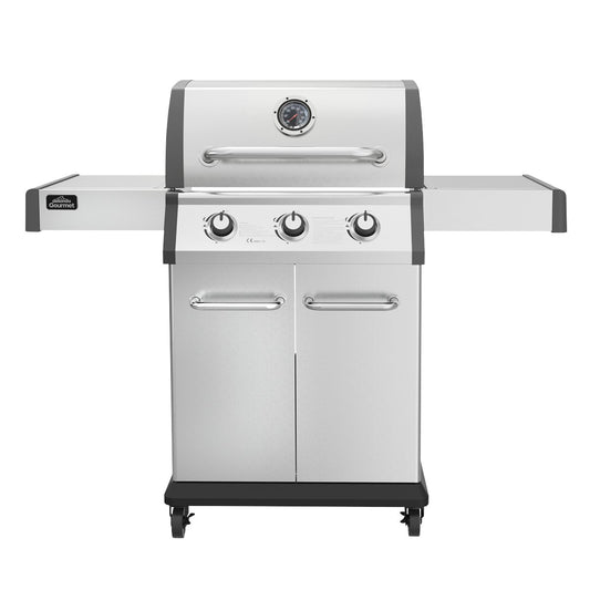 Dellonda DG16 3 Burner Deluxe Gas BBQ Grill with Piezo Ignition & Wheels - Stainless Steel - McCormickTools