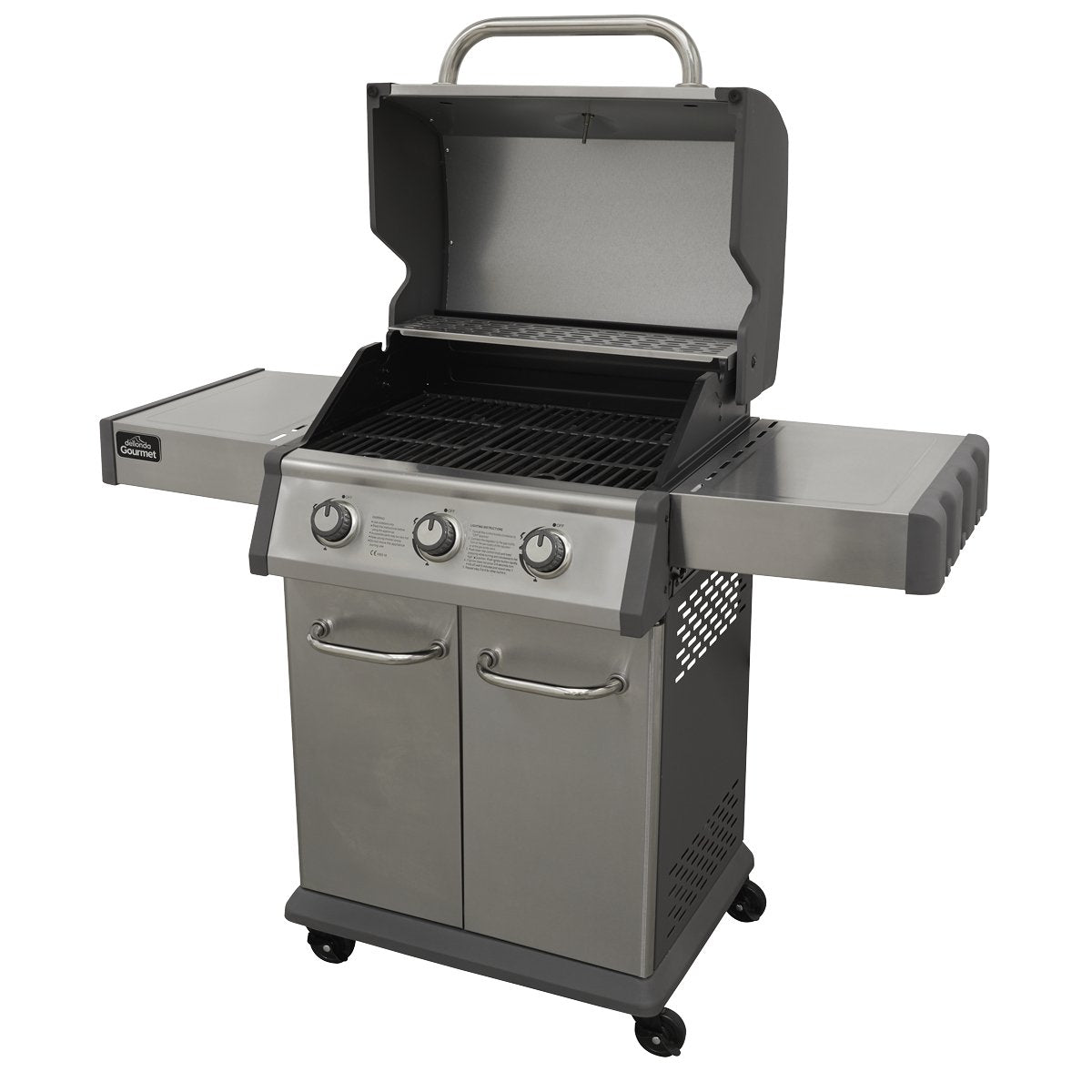 Dellonda DG16 3 Burner Deluxe Gas BBQ Grill with Piezo Ignition & Wheels - Stainless Steel