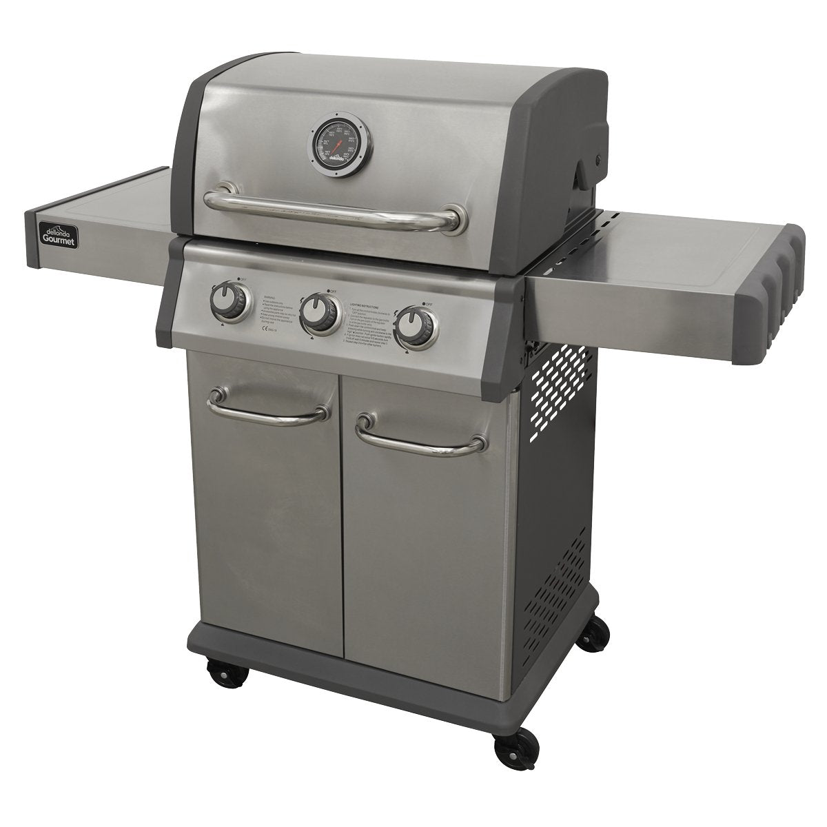 Dellonda DG16 3 Burner Deluxe Gas BBQ Grill with Piezo Ignition & Wheels - Stainless Steel