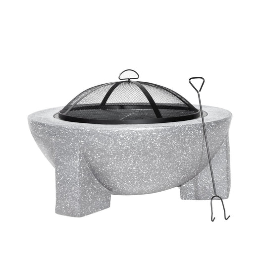 Dellonda DG190 Round MgO Fire Pit with BBQ Grill Ø75cm Safety Mesh Screen - Light Grey - McCormickTools