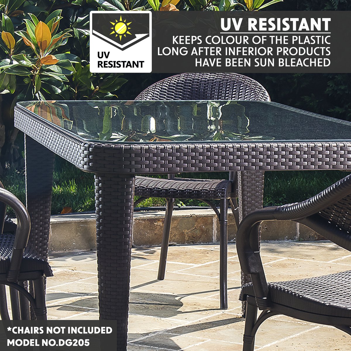 Dellonda DG206 Outdoor Dining Table Weather Resistant Glass Table 90x150cm - McCormickTools