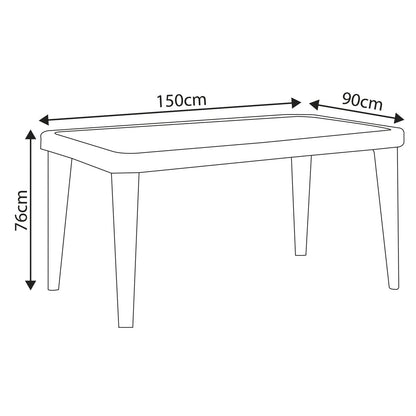 Dellonda DG209 Outdoor Dining Table Weather Resistant Body Glass Table 90x150cm