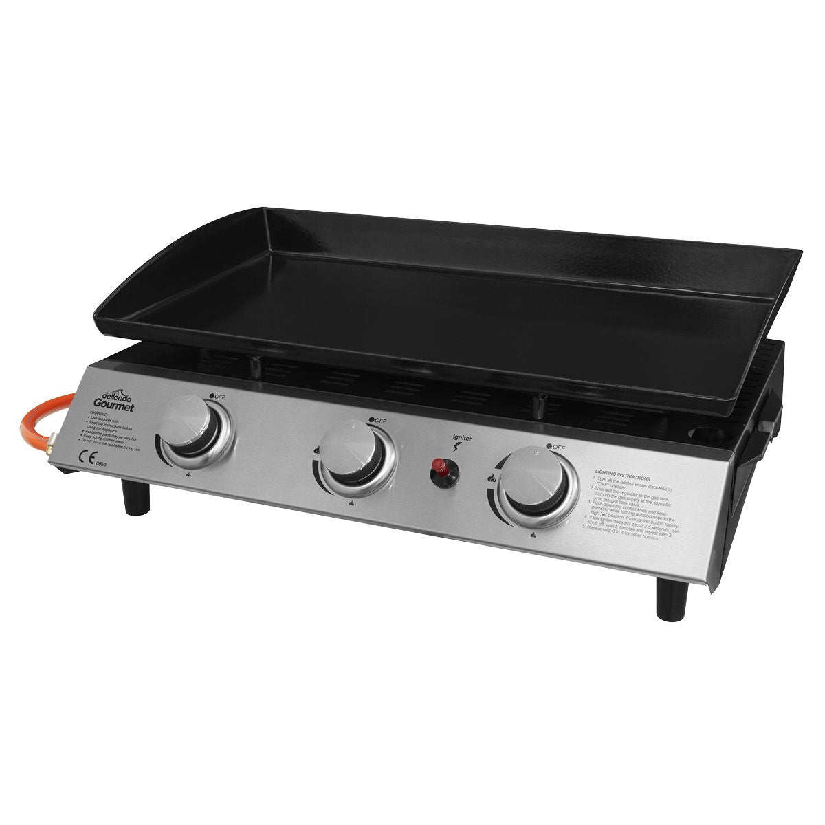 Dellonda DG22 3 Burner Portable Gas Plancha 7.5kW BBQ Griddle Stainless Steel