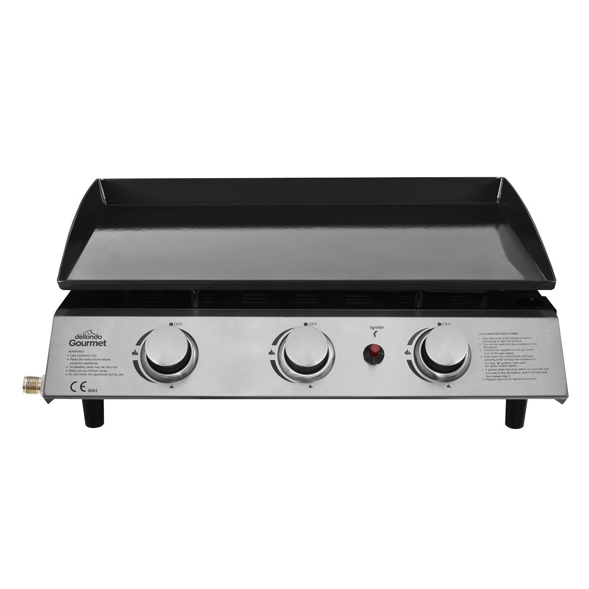 Dellonda DG22 3 Burner Portable Gas Plancha 7.5kW BBQ Griddle Stainless Steel