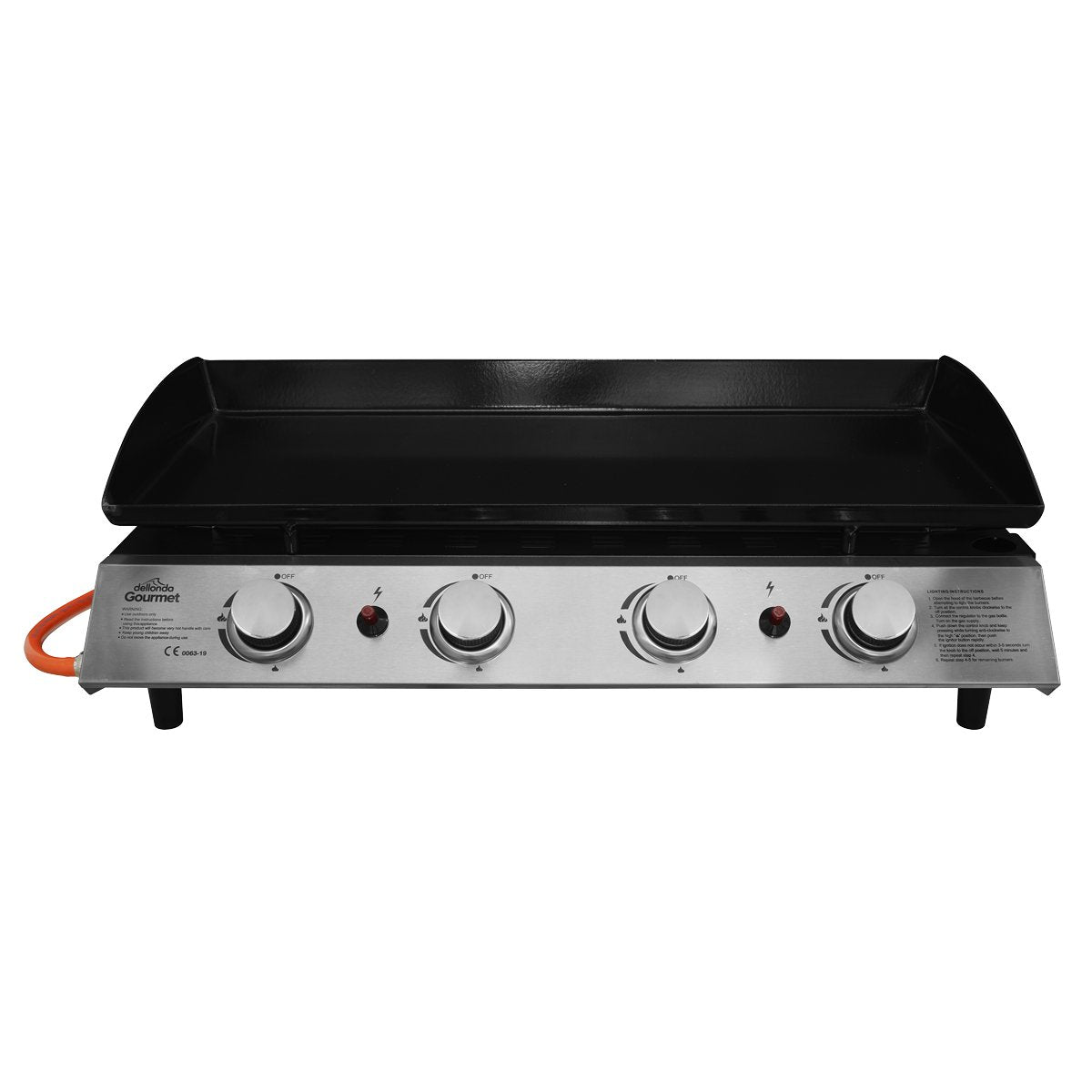 Dellonda DG23 4 Burner Portable Gas Plancha 10kW BBQ Griddle Stainless Steel