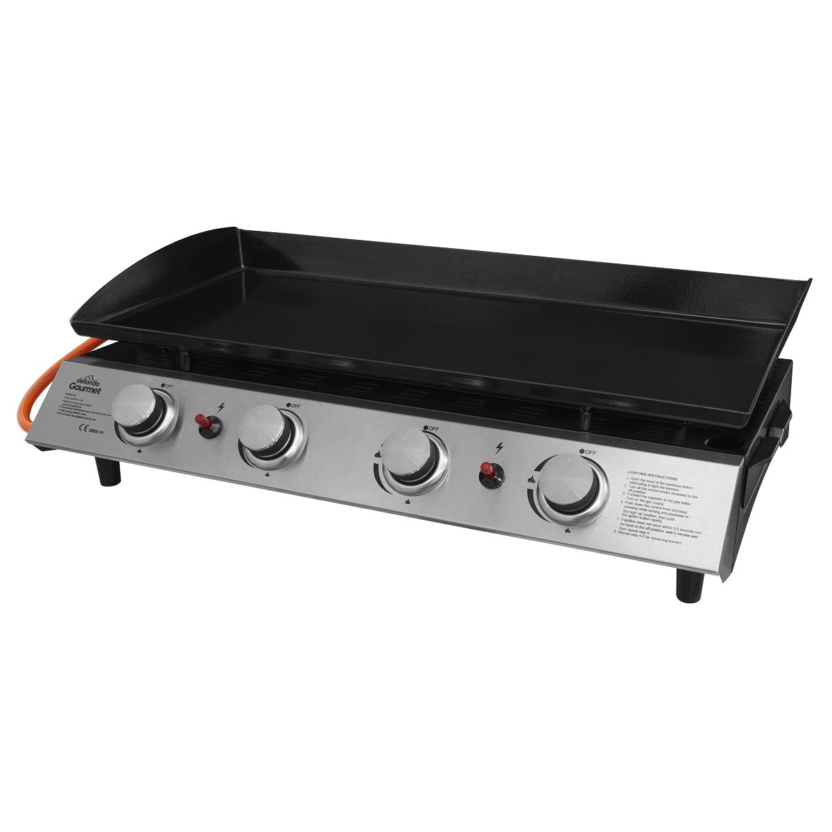 Dellonda DG23 4 Burner Portable Gas Plancha 10kW BBQ Griddle Stainless Steel