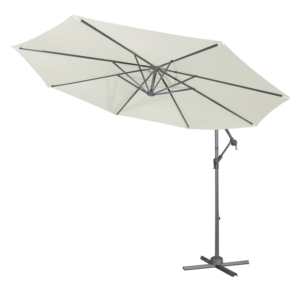 Dellonda DG265 Ø3m Banana Parasol/Umbrella for Garden Patio with Crank Handle 8 Ribs and Cover Cream Canopy - McCormickTools