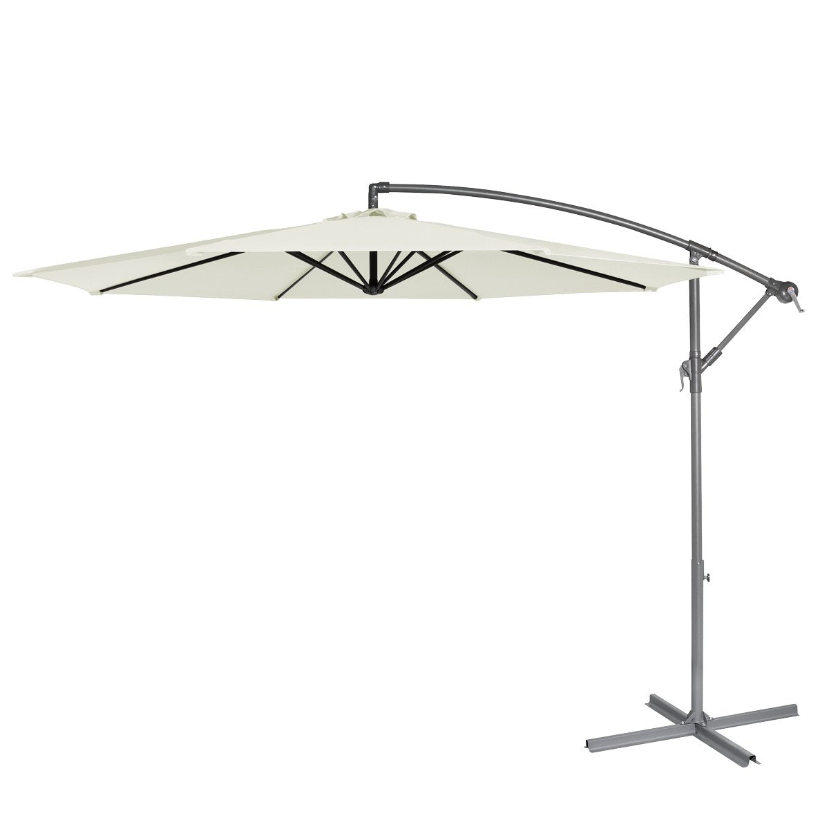 Dellonda DG265 Ø3m Banana Parasol/Umbrella for Garden Patio with Crank Handle 8 Ribs and Cover Cream Canopy - McCormickTools