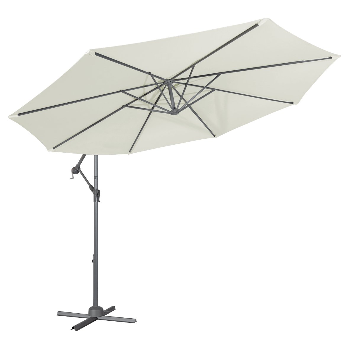 Dellonda DG265 Ø3m Banana Parasol/Umbrella for Garden Patio with Crank Handle 8 Ribs and Cover Cream Canopy - McCormickTools