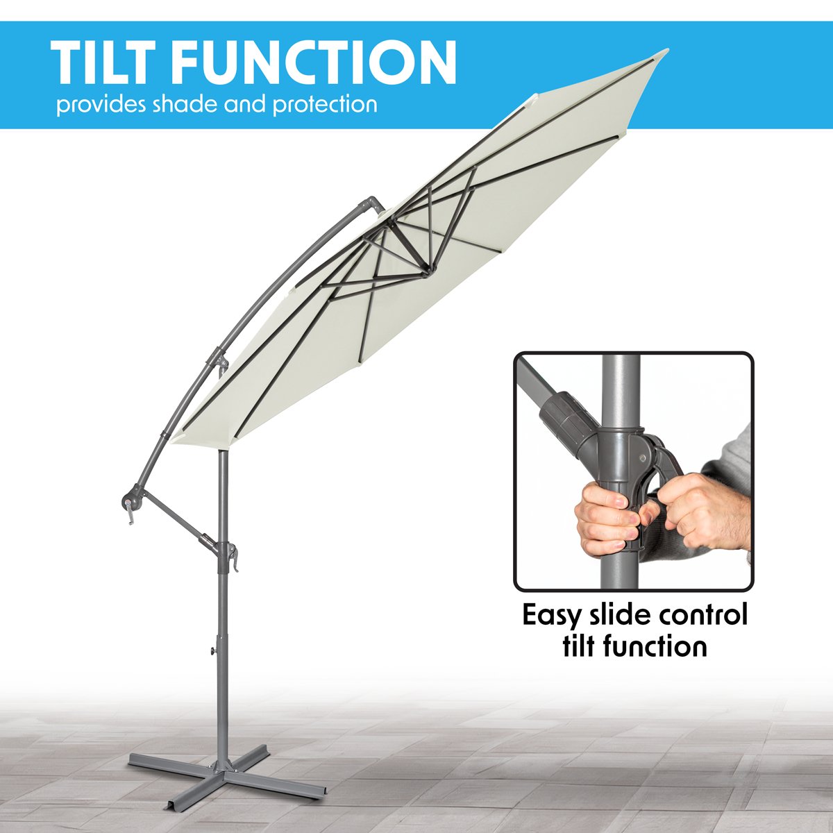 Dellonda DG265 Ø3m Banana Parasol/Umbrella for Garden Patio with Crank Handle 8 Ribs and Cover Cream Canopy - McCormickTools