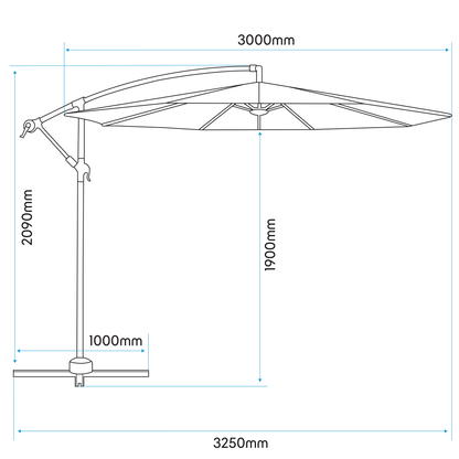 Dellonda DG265 Ø3m Banana Parasol/Umbrella for Garden Patio with Crank Handle 8 Ribs and Cover Cream Canopy - McCormickTools