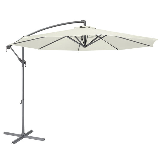 Dellonda DG265 Ø3m Banana Parasol/Umbrella for Garden Patio with Crank Handle 8 Ribs and Cover Cream Canopy