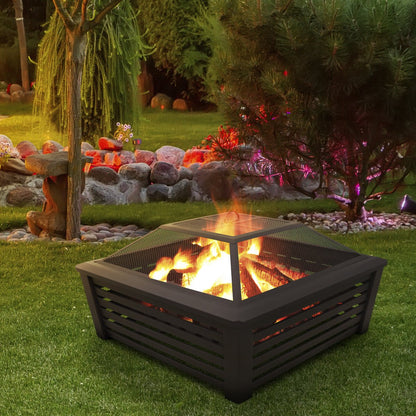 Dellonda DG43 35" Square Outdoor Fire Pit Black - McCormickTools