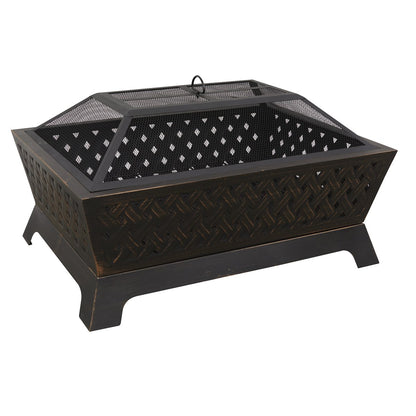 Dellonda DG44 35" Rectangular Outdoor Fire Pit Antique Bronze Effect