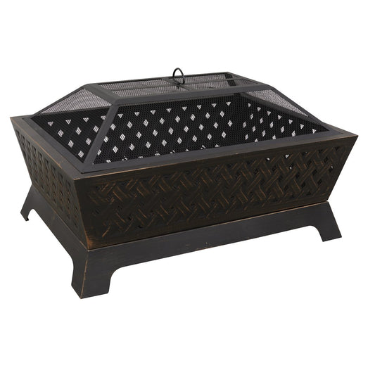 Dellonda DG44 35" Rectangular Outdoor Fire Pit Antique Bronze Effect - McCormickTools