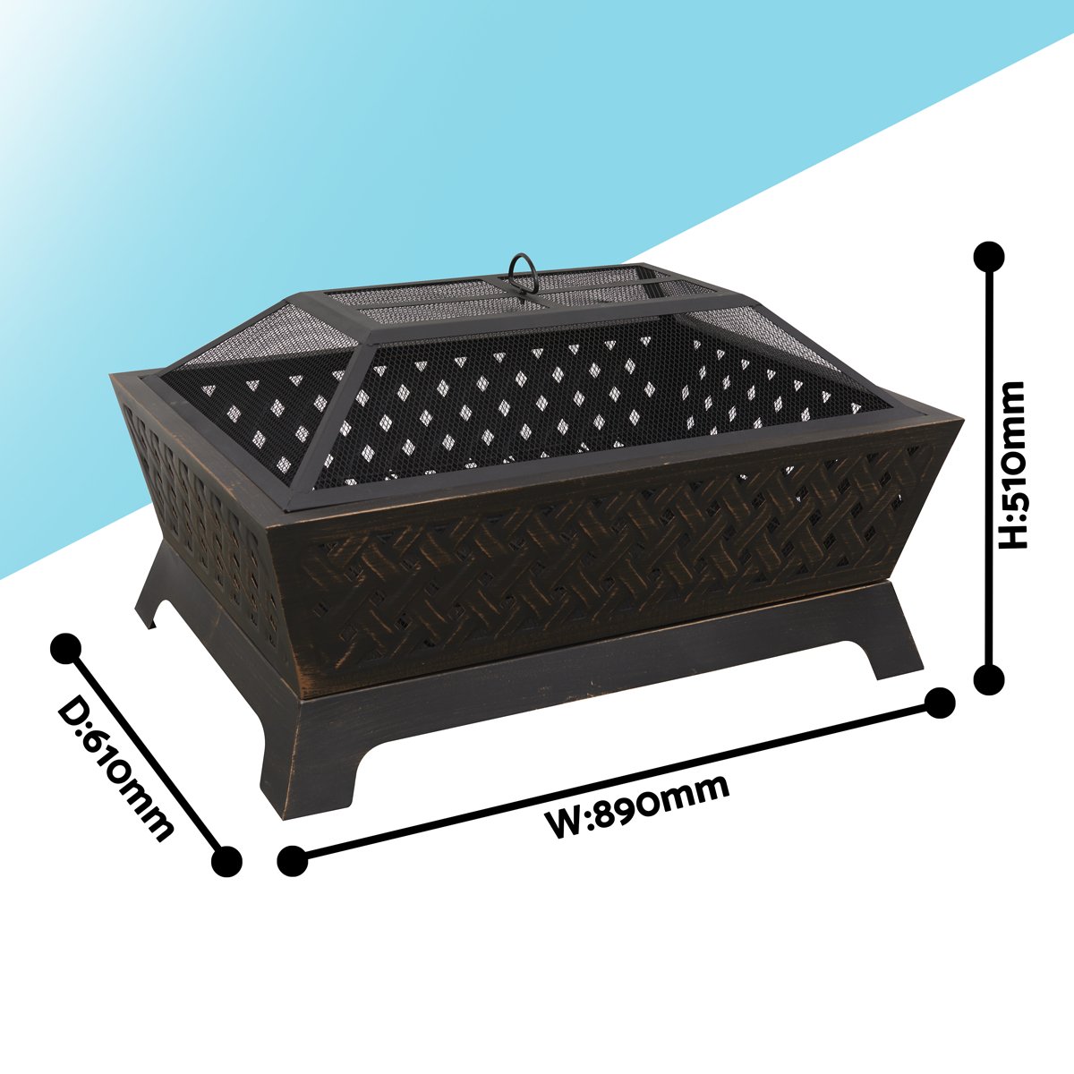 Dellonda DG44 35" Rectangular Outdoor Fire Pit Antique Bronze Effect