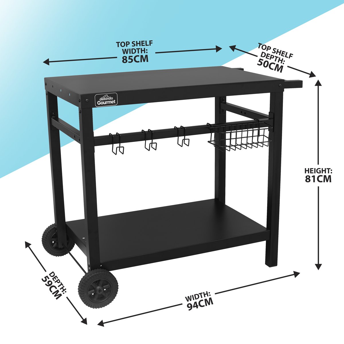 Dellonda DG45 BBQ & Plancha Trolley for Outdoor Cooking with Utensil Holder Black - McCormickTools