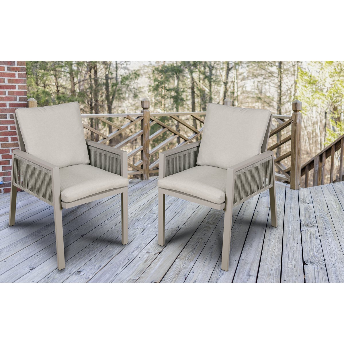 Dellonda DG50 Fusion Garden/Patio Aluminium Dining Chair with Armrests Set of 4 Light Grey