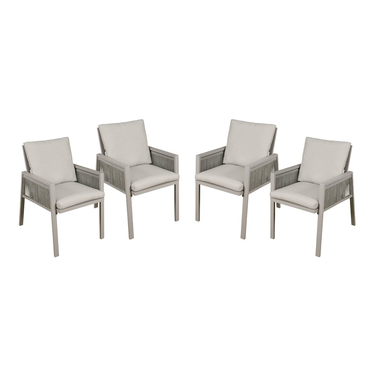 Dellonda DG50 Fusion Garden/Patio Aluminium Dining Chair with Armrests Set of 4 Light Grey