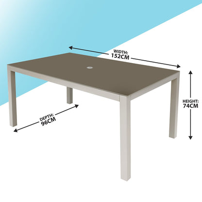 Dellonda DG51 Fusion Aluminium Glass Garden Dining Table with Parasol Hole Light Grey